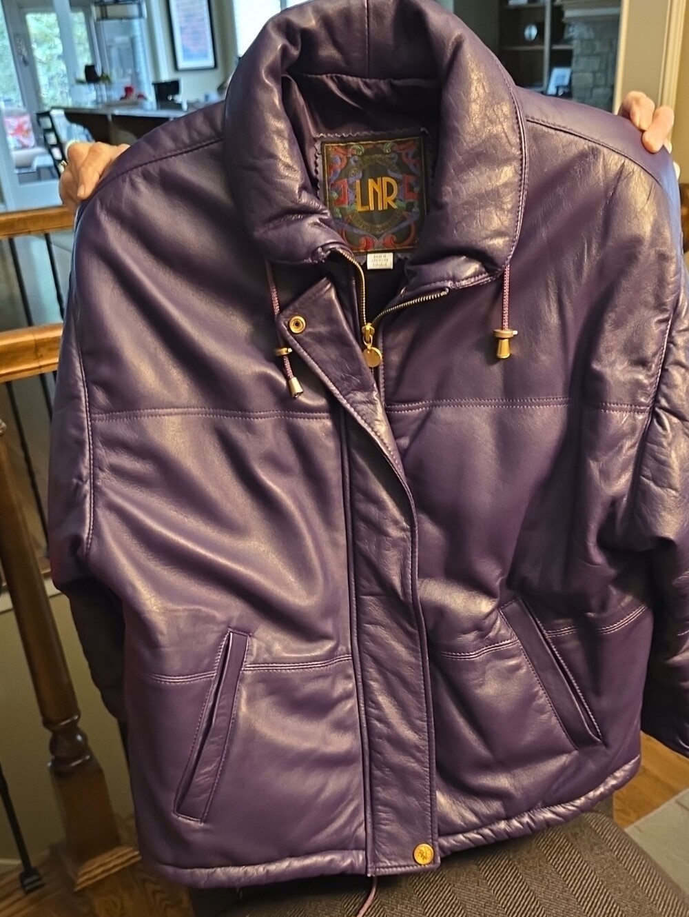 Purple Leather Puffer Jacket - Women
